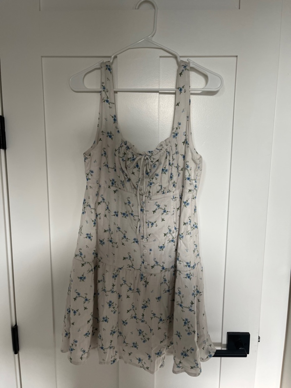 NWT Cream Floral Mini Dress with Blue Print